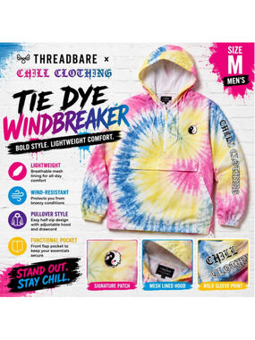Threadbare x Chill Tie Dye Hooded Windbreaker Jacket Men's Medium Pullover